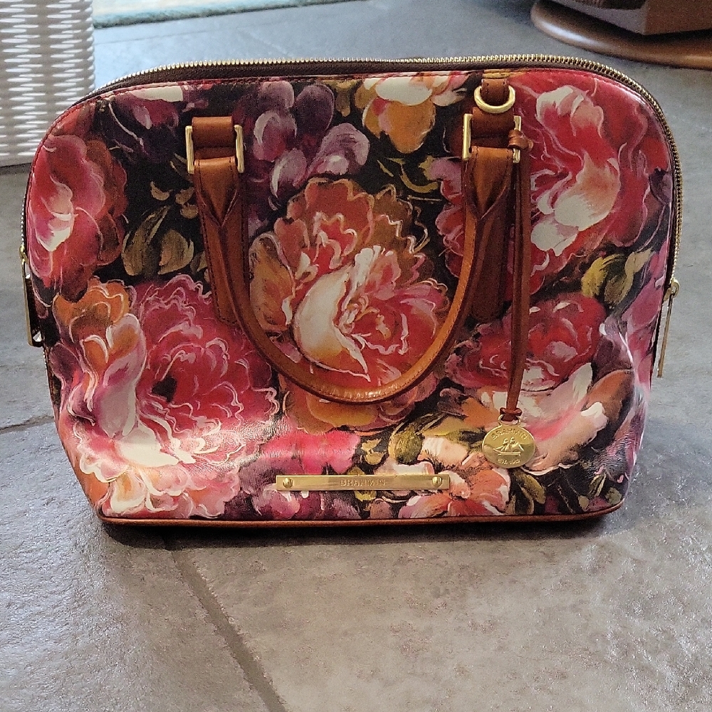 Brahmin Hemingway Pink Floral Dome Satchel Bag Purse
